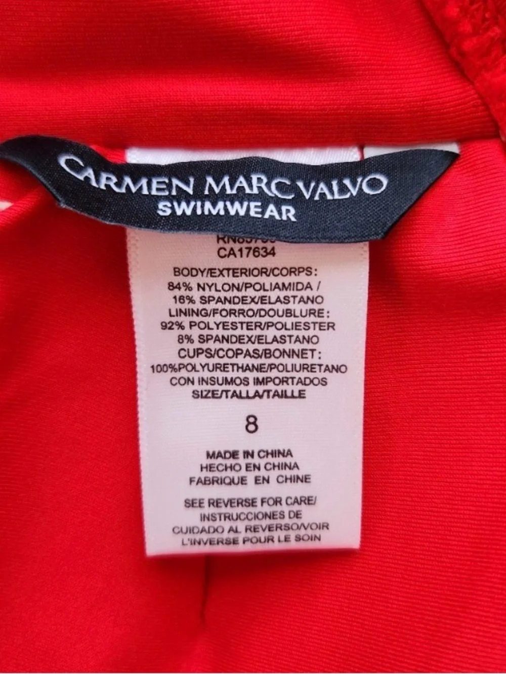 Carmen Marc Valvo Red One-Piece Swimsuit with Cutouts